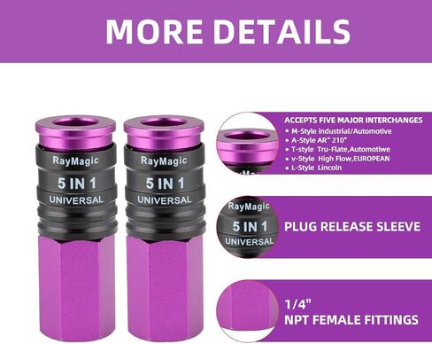 5 In 1 Universal Quick Industrial Connect Coupler, 1/4" Female NPT, Air Hose Fittings, Release Sleeve, Red (1-Piece) in Saudi Arabia