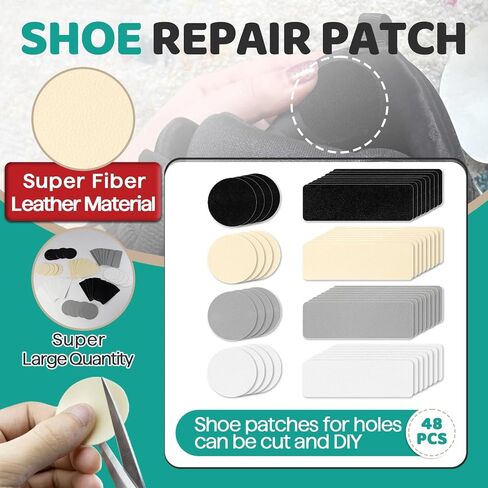 48Pcs Shoe Patches for Holes - SelfAdhesive Shoe Mesh Repair Patche, Rectangular Circle Shape Shoe Hole Repair Patches,Leather Patches for Shoe in Kuwait