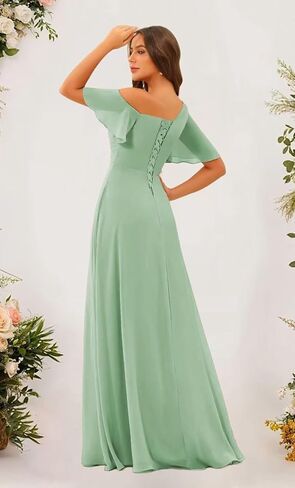 One Shoulder Bridesmaid Dresses with Pockets for Women Ruffle Chiffon Pleated Long Formal Dress in Saudi Arabia