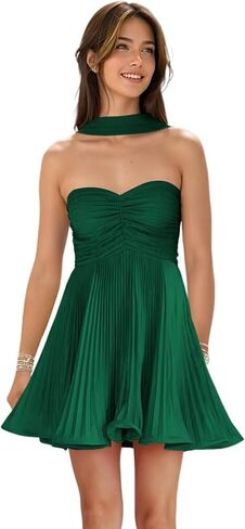 Strapless Bridesmaid Dresses Pleated Chiffon Mini Party Gowns Short Homecoming Dress with Scarf in Saudi Arabia