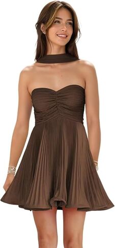 Strapless Bridesmaid Dresses Pleated Chiffon Mini Party Gowns Short Homecoming Dress with Scarf in Saudi Arabia