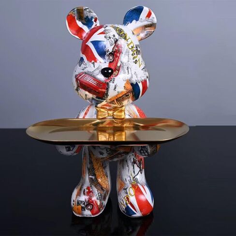 Bear Statue Resin Tray Sculpture for Home and Office Decor, Suitable for Table, Desktop, Shelves and Cabinet (Black-Gold) in Saudi Arabia