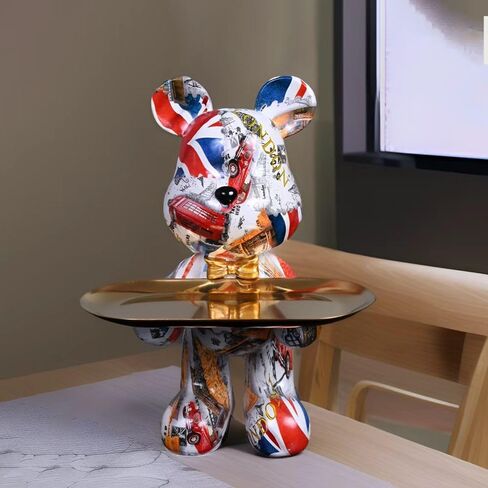 Bear Statue Resin Tray Sculpture for Home and Office Decor, Suitable for Table, Desktop, Shelves and Cabinet (Black-Gold) in Saudi Arabia