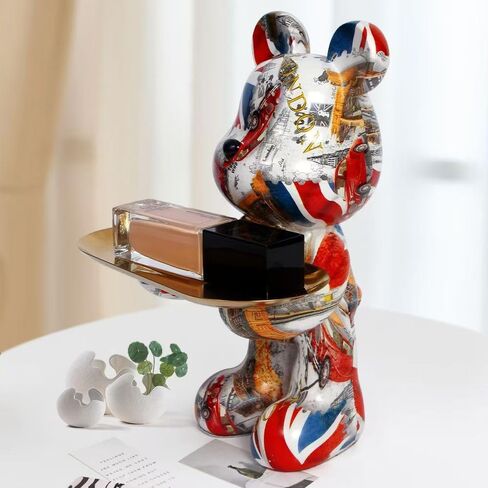 Bear Statue Resin Tray Sculpture for Home and Office Decor, Suitable for Table, Desktop, Shelves and Cabinet (Black-Gold) in Saudi Arabia