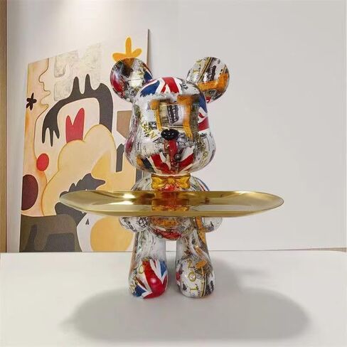 Bear Statue Resin Tray Sculpture for Home and Office Decor, Suitable for Table, Desktop, Shelves and Cabinet (Black-Gold) in Saudi Arabia