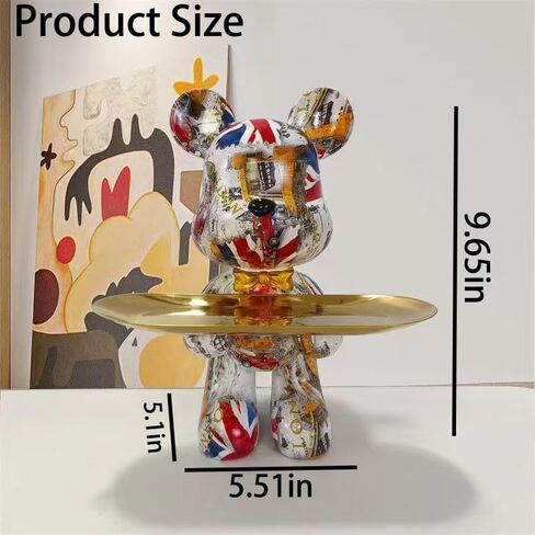 Bear Statue Resin Tray Sculpture for Home and Office Decor, Suitable for Table, Desktop, Shelves and Cabinet (Black-Gold) in Saudi Arabia