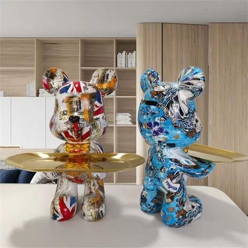 Bear Statue Resin Tray Sculpture for Home and Office Decor, Suitable for Table, Desktop, Shelves and Cabinet (Black-Gold) in Saudi Arabia
