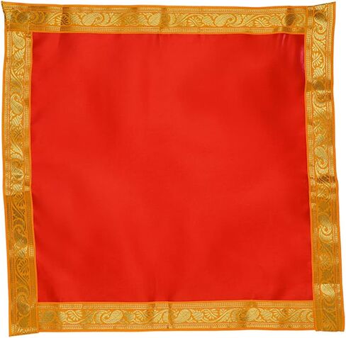 Set of 4 Small Pooja Cloth Mat Aasan Decorative Cloth (Size:-16 Inches X 16 Inches,) for Indian Traditional Multipurpose Pooja Diwali Decorations Item & Article Yellow Laxmi in Saudi Arabia