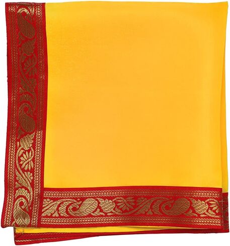 Set of 4 Small Pooja Cloth Mat Aasan Decorative Cloth (Size:-16 Inches X 16 Inches,) for Indian Traditional Multipurpose Pooja Diwali Decorations Item & Article Yellow Laxmi in Saudi Arabia
