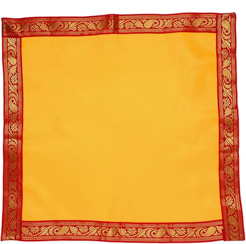 Set of 4 Small Pooja Cloth Mat Aasan Decorative Cloth (Size:-16 Inches X 16 Inches,) for Indian Traditional Multipurpose Pooja Diwali Decorations Item & Article Yellow Laxmi in Saudi Arabia