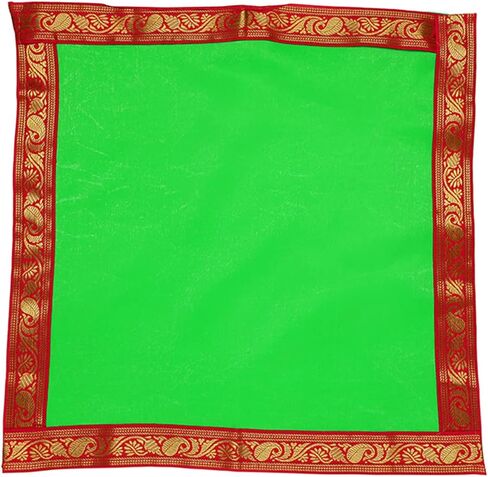 Set of 4 Small Pooja Cloth Mat Aasan Decorative Cloth (Size:-16 Inches X 16 Inches,) for Indian Traditional Multipurpose Pooja Diwali Decorations Item & Article Yellow Laxmi in Saudi Arabia