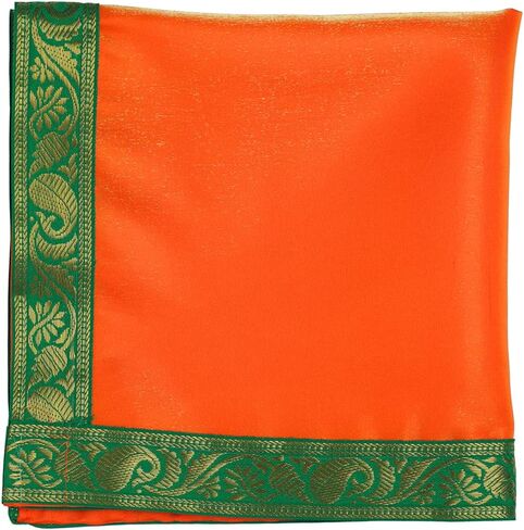 Set of 4 Small Pooja Cloth Mat Aasan Decorative Cloth (Size:-16 Inches X 16 Inches,) for Indian Traditional Multipurpose Pooja Diwali Decorations Item & Article Yellow Laxmi in Saudi Arabia