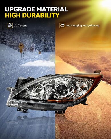 PHILTOP Headlights Assembly Compatible with 2010-2013 Mazda 3,Chrome Housing Clear Lens Amber Reflector,Halogen Headlamps (Driver + Passenger Side) in Saudi Arabia