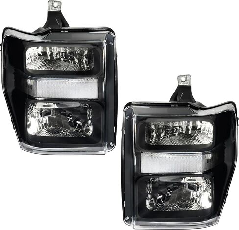 مجموعة المصابيح الأمامية PHILTOP لعام 2008 2009 2010 Ford F250 F350 F450 Super Duty، مصباح أمامي هالوجين أسود مبيت عدسة شفافة عاكس واضح، سائق بديل بنمط OE وجانب الركاب in Saudi Arabia