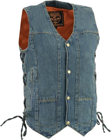 Milwaukee Leather Men's Blue Denim 10 Pocket Side Lace Vest DM1989 in Saudi Arabia