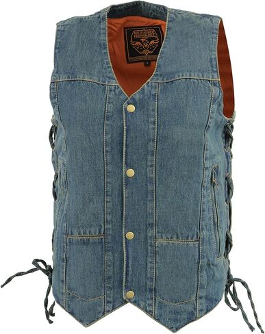 Milwaukee Leather Men's Blue Denim 10 Pocket Side Lace Vest DM1989 in Saudi Arabia