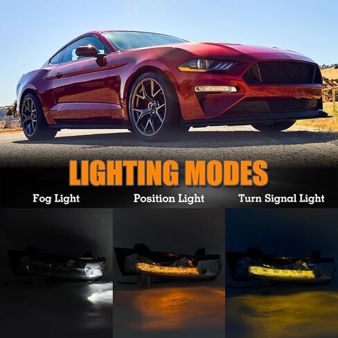 ضوء الضباب مع عدسة متوافقة مع 2018-2023 Ford Mustang GT/Bullitt/Premium الجانب الأيسر والجانب الأيمن LED DRL استبدال مصابيح الضباب JR3Z13201A FO2520198 JR3Z13200A FO2521198 in Kuwait