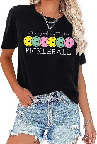 Women's Pickleball Shirt Funny Casual Short Sleeve Sport It's A Good Day to Play Pickleball Graphic Tees Tops in Saudi Arabia