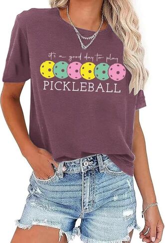 Women's Pickleball Shirt Funny Casual Short Sleeve Sport It's A Good Day to Play Pickleball Graphic Tees Tops in Saudi Arabia