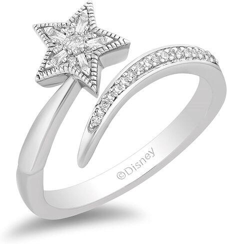 Jewelili Enchanted Disney Fine Jewelry Sterling Silver with 1/8 Cttw Diamonds Tinker Bell Fashion Ring. in Saudi Arabia