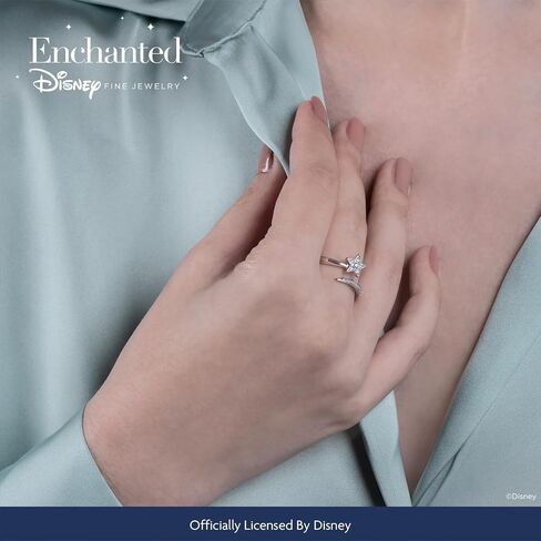 Jewelili Enchanted Disney Fine Jewelry Sterling Silver with 1/8 Cttw Diamonds Tinker Bell Fashion Ring. in Saudi Arabia