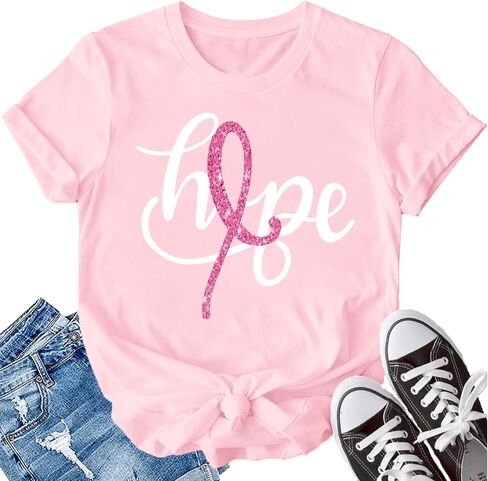 LBP Womens Breast Cancer Hope T-Shirts Pink Ribbon Shirts Breast Cancer Awareness Tee in Saudi Arabia