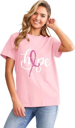 LBP Womens Breast Cancer Hope T-Shirts Pink Ribbon Shirts Breast Cancer Awareness Tee in Saudi Arabia