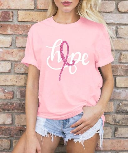 LBP Womens Breast Cancer Hope T-Shirts Pink Ribbon Shirts Breast Cancer Awareness Tee in Saudi Arabia