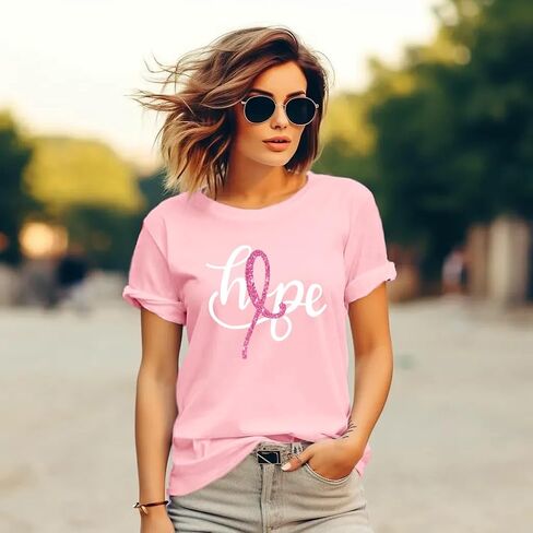 LBP Womens Breast Cancer Hope T-Shirts Pink Ribbon Shirts Breast Cancer Awareness Tee in Saudi Arabia