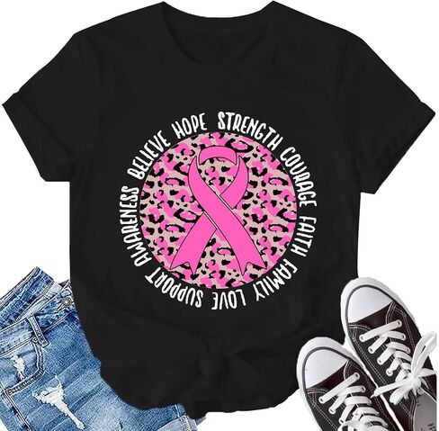 LBP Womens Breast Cancer Hope T-Shirts Pink Ribbon Shirts Breast Cancer Awareness Tee in Kuwait