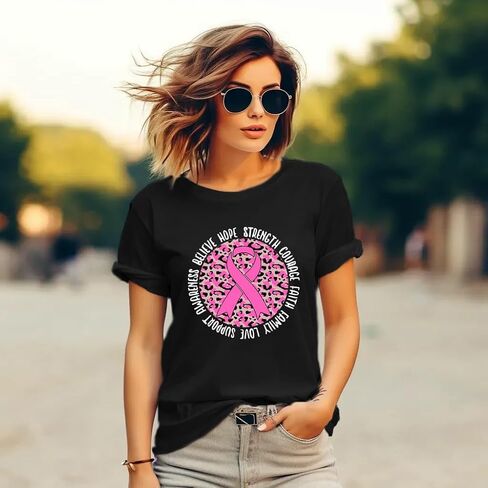 LBP Womens Breast Cancer Hope T-Shirts Pink Ribbon Shirts Breast Cancer Awareness Tee in Kuwait