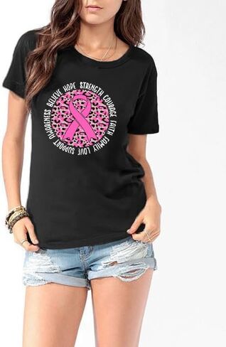 LBP Womens Breast Cancer Hope T-Shirts Pink Ribbon Shirts Breast Cancer Awareness Tee in Kuwait