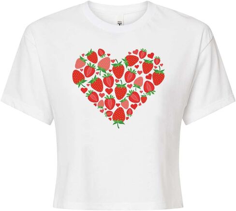 TeesAndTankYou Strawberry Heart Crop Tee Shirt Women's in Saudi Arabia