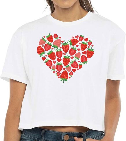 TeesAndTankYou Strawberry Heart Crop Tee Shirt Women's in Saudi Arabia