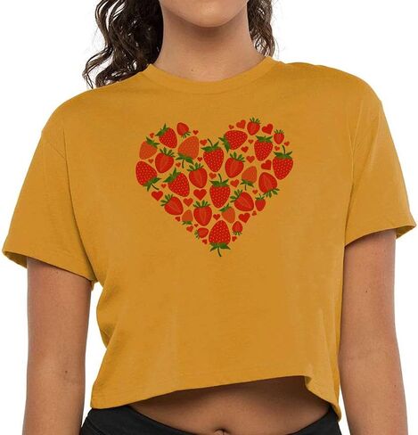 TeesAndTankYou Strawberry Heart Crop Tee Shirt Women's in Saudi Arabia