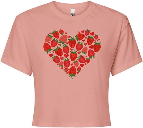 TeesAndTankYou Strawberry Heart Crop Tee Shirt Women's in Saudi Arabia