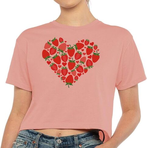 TeesAndTankYou Strawberry Heart Crop Tee Shirt Women's in Saudi Arabia