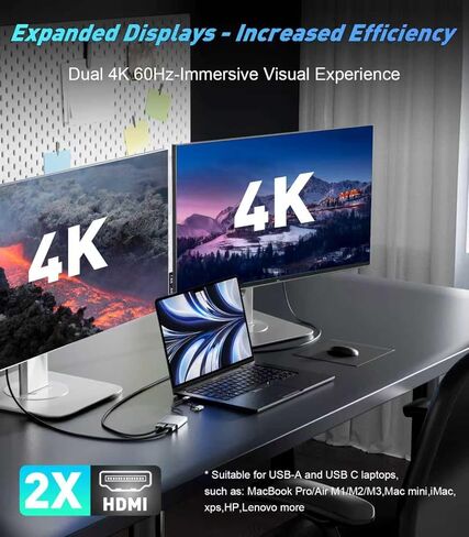 USB C to HDMI Adapter for Mac M1/M2/M3, 4K@60Hz DisplayLink (DL6950) Adapter for Dual Monitor, HDMI Splitter Extended Display Adapter for MacBook Air/Pro, Laptop, Driver Required in Kuwait