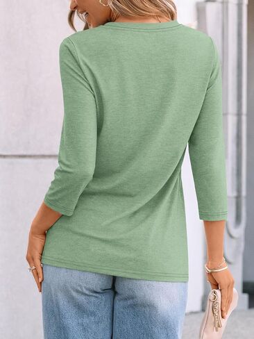 AUTOMET Women's 3/4 Length Sleeve Tops Crew Neck Casual Tunics Dressy Pleated T Shirts Summer Blouses 2025 in Saudi Arabia