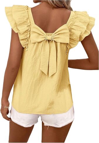 SOLY HUX Women's Cute Knot Bow Back Ruffle Sleeve Shirts Summer Casual Peasant Blouse Tee Tops in Saudi Arabia