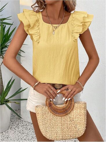 SOLY HUX Women's Cute Knot Bow Back Ruffle Sleeve Shirts Summer Casual Peasant Blouse Tee Tops in Saudi Arabia
