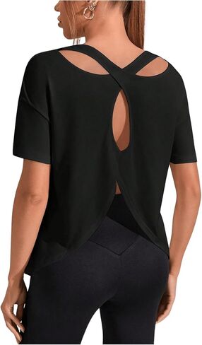 SweatyRocks Women's Cut Out Criss Cross Back Athletic Shirt Short Sleeve Crew Neck Loose Fit Workout Tops in Saudi Arabia