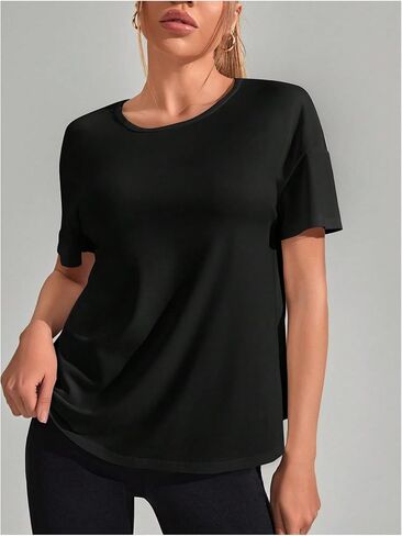 SweatyRocks Women's Cut Out Criss Cross Back Athletic Shirt Short Sleeve Crew Neck Loose Fit Workout Tops in Saudi Arabia