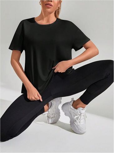 SweatyRocks Women's Cut Out Criss Cross Back Athletic Shirt Short Sleeve Crew Neck Loose Fit Workout Tops in Saudi Arabia