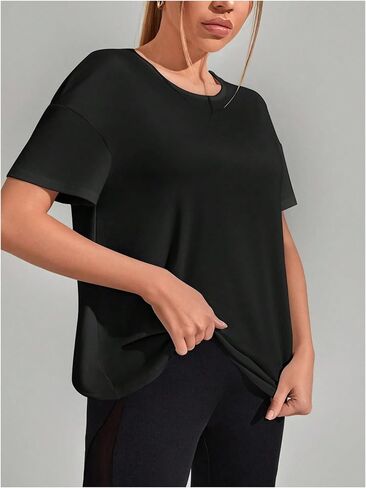 SweatyRocks Women's Cut Out Criss Cross Back Athletic Shirt Short Sleeve Crew Neck Loose Fit Workout Tops in Saudi Arabia