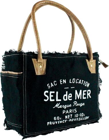 حقيبة يد من القماش المُعاد تدويره من Sel de mer من القماش المُعاد تدويره وحقيبة من جلد البقر (10 × 13 بوصة) in Saudi Arabia