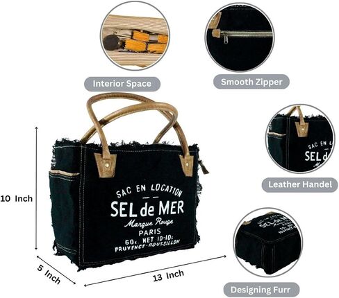 حقيبة يد من القماش المُعاد تدويره من Sel de mer من القماش المُعاد تدويره وحقيبة من جلد البقر (10 × 13 بوصة) in Saudi Arabia