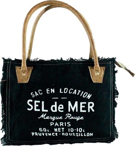حقيبة يد من القماش المُعاد تدويره من Sel de mer من القماش المُعاد تدويره وحقيبة من جلد البقر (10 × 13 بوصة) in Saudi Arabia