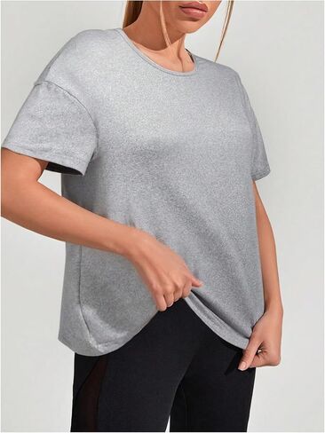 قميص رياضي نسائي من SweatyRocks ذو ظهر متقاطع وأكمام قصيرة ورقبة دائرية وفضفاضة مناسبة للتمرين in Kuwait