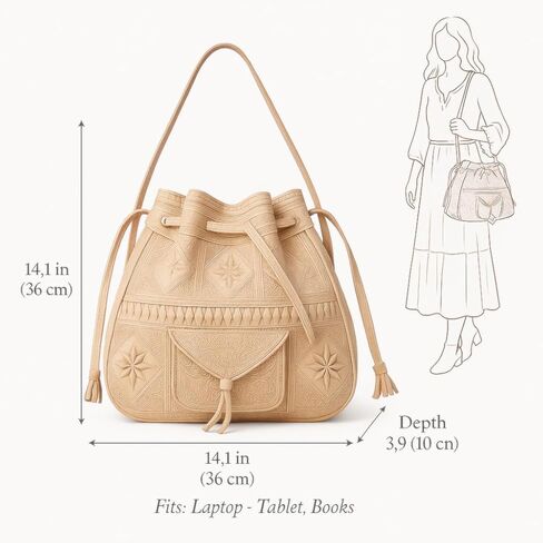 Moroccan Leather Bucket Bag, Handmade Boho Crossbody Drawstring Purse for Women in Saudi Arabia